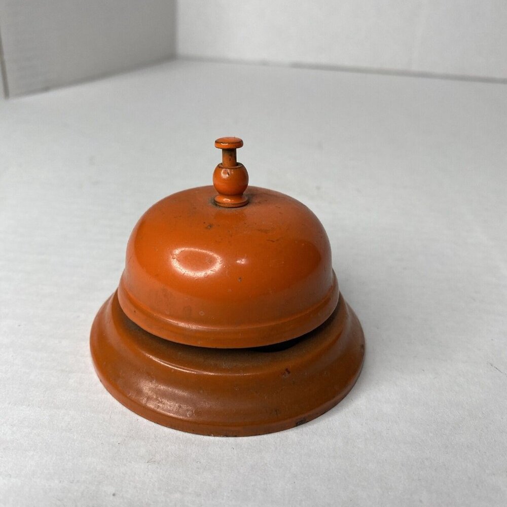 Vintage Orange Metal Hotel Bell Front Desk Classroom MCM Counter Service
